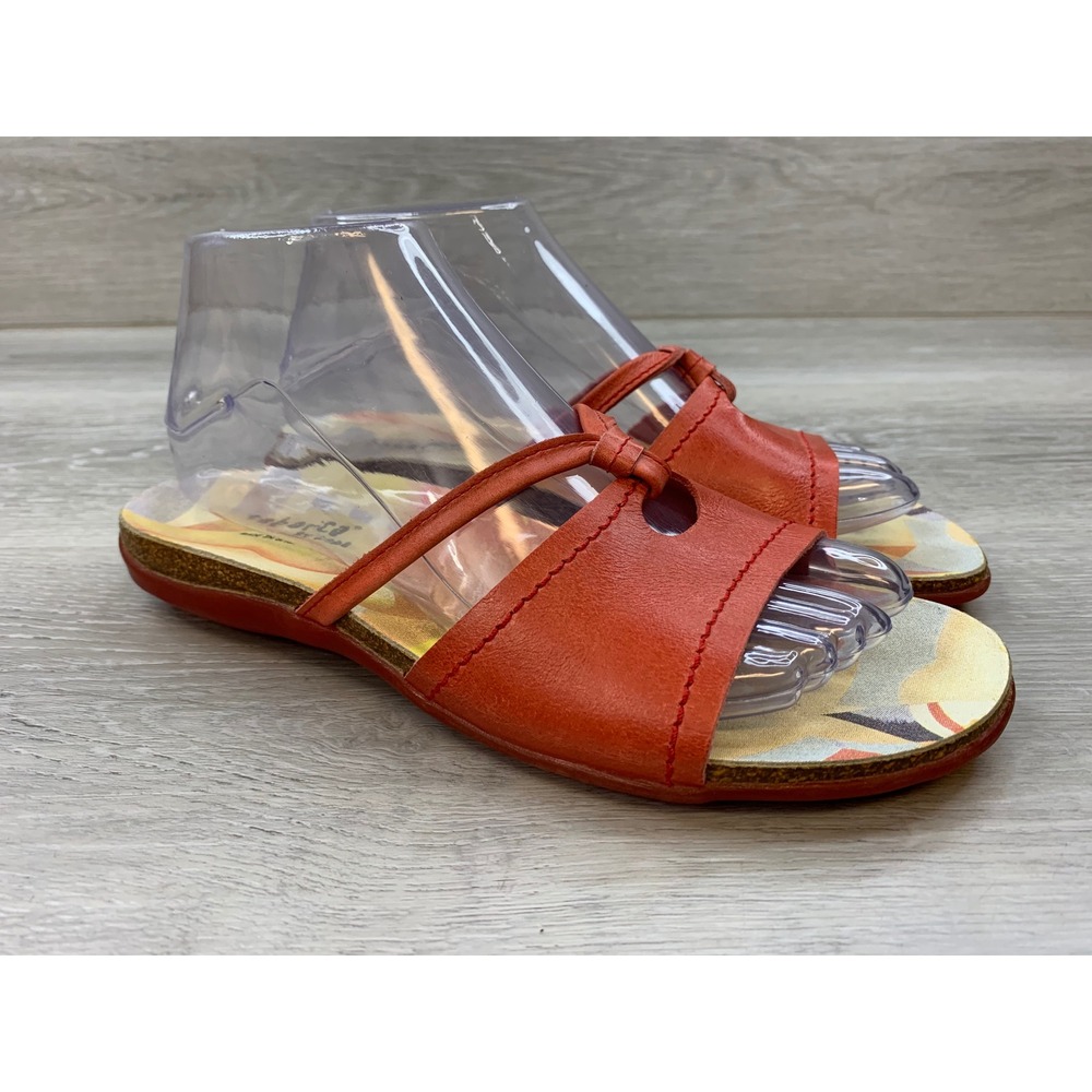Tabarca by Pepa Spain Red Leather Slide Sandals Floral Sole Women's 8 Shoes
